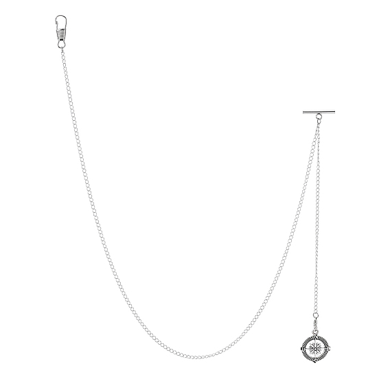 Pendentifs boussole en alliage, avec des chaînes torsadées en laiton et des fermoirs porte-clés, y compris les sacs en velours, chiffon de nettoyage d'argent