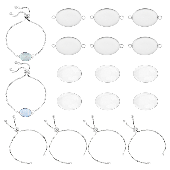Набор для самостоятельного изготовления браслета из овальных купольных звеньев, включая 304 настройки разъема кабошона из нержавеющей стали и изготовление браслета-слайдера, Кабошоны из стекла