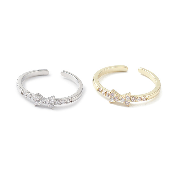 Открытое кольцо-манжета с прозрачным кубическим цирконием и бантом, украшения из латуни для женщин