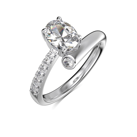 Rhodium Plated 925 Sterling Silver Oval Finger Ring, Clear Cubic Zirconia Ring for Women