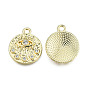 Rack Plating Alloy Pendants, with Crystal Rhinestone, Flat Round with Horse Eye Charms, Cadmium Free & Nickel Free & Lead Free