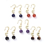 Gemstone Round Beads Dangle Earrings, with Brass Micro Pave Cubic Zirconia Links, Brass Earring Hooks and Jewelry Box, Moon