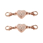 Alloy Crystal Rhinestone Magnetic Clasps, with Lobster Claw Clasps, Heart