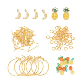 DIY Ohrring machen, Legierung mit Emaille-Anhänger, natürliche Jade / transparente Acrylperlen, Messing Creolen, Messing-Biegeringe und Eisen-Flachkopfstifte