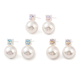 Hypoallergenic Bioceramics Zirconia Ceramic Stud Earrings, with Shell Pearl and Rhinestone, No Fading and Nickel Free, Round