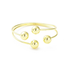 Rack Plating Brass Round Ball Beded Cuff Bangle for Women, Long-Lasting Plated, Lead Free & Cadmium Free