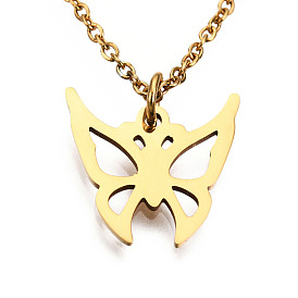 201 Stainless Steel Pendant Necklaces, with Cable Chains and Lobster Claw Clasps, Butterfly