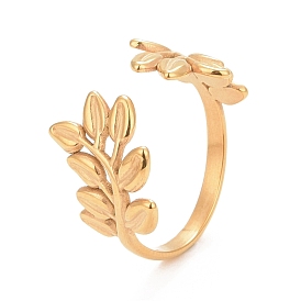 Ion Plating(IP) 304 Stainless Steel Leaf Open Cuff Ring for Women