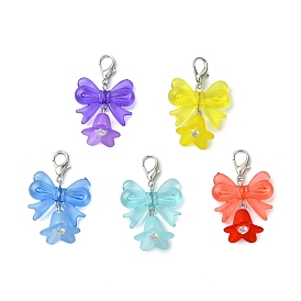 50 piezas 5 decoraciones colgantes de acrílico de colores, Con perlas de imitación de plástico ABS y cierres de aleación., bowknot y de la flor