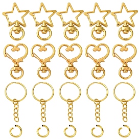 10Комплект 2 стилей поворотных застежек из звездообразного сплава с 10железными разъёмными брелоками для ключей