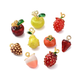 Alloy Enamel Pendants, Cadmium Free & Nickel Free & Lead Free, Matte Gold Color, Apple/Tomato/Strawberry/Peach Charm
