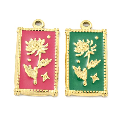 Настоящее 18k позолоченное вакуумное покрытие pvd 304 подвески из нержавеющей стали, с эмалью, прямоугольник с цветочными подвесками