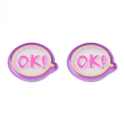 Transparent Printed Acrylic Cabochons, with Glitter Powder, OK