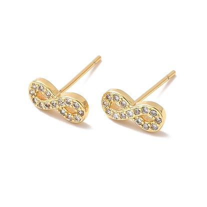 Clear Cubic Zirconia Infinity Stud Earrings, Brass Jewelry for Women, Cadmium Free & Nickel Free & Lead Free