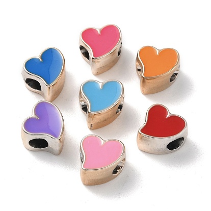 Acrylic European Beads, with Enamel, Large Hole Beads, Mixed Color, Heart
