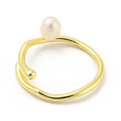 Brass Open Cuff Rings, with Natural Pearl