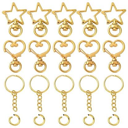 10Комплект 2 стилей поворотных застежек из звездообразного сплава с 10железными разъёмными брелоками для ключей