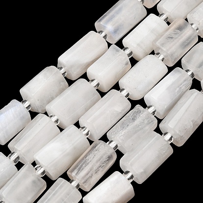 Бусины из натурального радужного лунного камня, граненые, колонка, с бисером