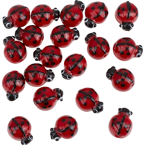 20 piezas de cuentas de Murano hechas a mano, mariquita