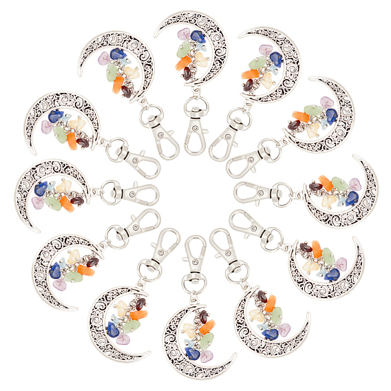 20шт. подвеска из натурального драгоценного камня с тематикой чакры, с сплава шарнирного когтя омара застежками, подвеска в виде луны в тибетском стиле