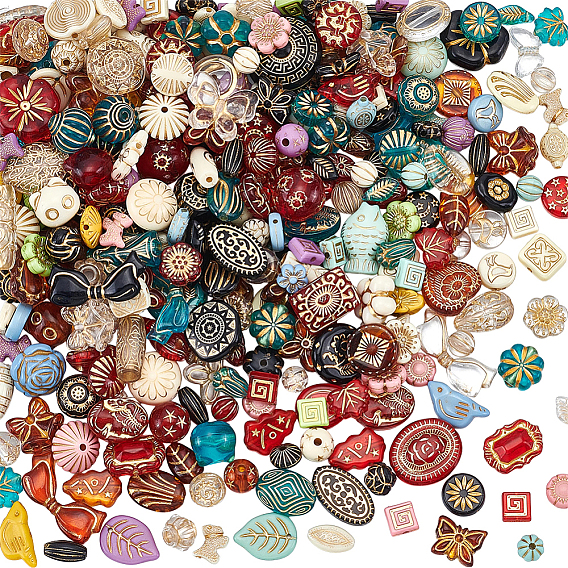 200g cuentas acrílicas de estilos variados, metal dorado enlaced, formas mixtas