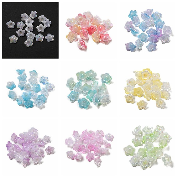 Переливающиеся акриловые шапочки для бусин, с покрытием AB цвета, 5-лепестков цветка