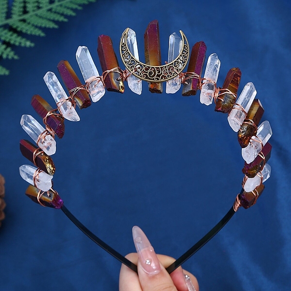 Гальванизированные ободки для волос из натурального кварцевого кристалла, аксессуары для волос для женщин и девочек