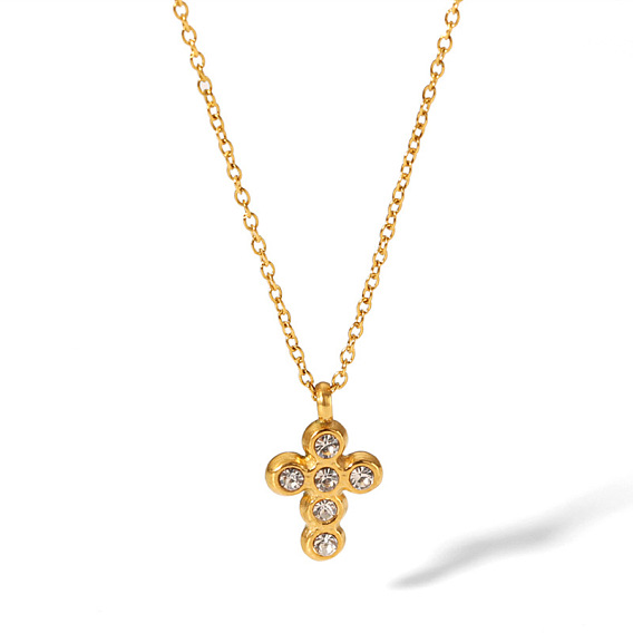 Винтажный крест 304 ожерелья с подвеской из нержавеющей стали и стразами для женщин