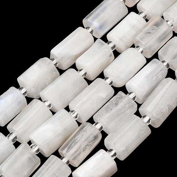 Бусины из натурального радужного лунного камня, граненые, колонка, с бисером