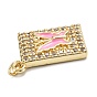 Brass Micro Pave Clear Cubic Zirconia Pendants, with Enamel, Real 18K Gold Plated, Long-Lasting Plated, Rectangle with Butterfly