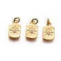 Brass Charms, with Cubic Zirconia and Jump Rings, Rectangle with Flower, Clear