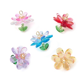 Подвески из стекла и акрила, очарование лотоса, с золотой железной петлей