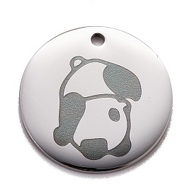 Pendentifs en acier inoxydable, polissage manuel, plat et circulaire avec panda
