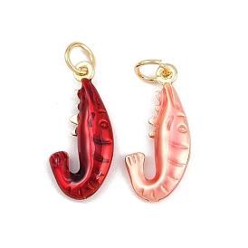 Латунь эмаль подвески, креветки прелести, с целью перехода в кольце, золотые