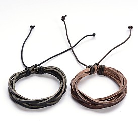 Adjustable Twine Style Leather Cord Bracelets, 50x55mm