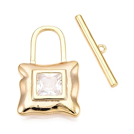 Brass Micro Pave Clear Cubic Zirconia Toggle Clasps, Lock