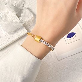 18K Gold Lock Stainless Steel Bracelet for Women with Unique Design and Diamond Inlay