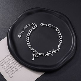 201 Pulseras de acero inoxidable con dije de llave de corazón y alas de ángel para hombres y mujeres, libre de deslustre