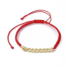 Unisex Adjustable Nylon Thread Braided Bead Bracelets, with Golden Plated Brass Curb Chains