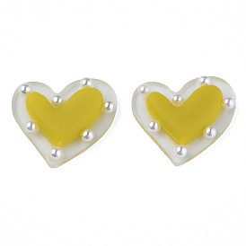 Acrylic Cabochons, with ABS Plastic Imitation Pearl Beads, Heart