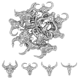 16Pcs 4 Styles 304 Stainless Steel Pendants, OX Head