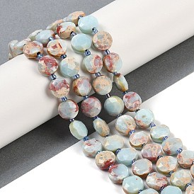 Natural Shoushan Stone Beads Strands, Faceted Pentagonal Cut, Flat Round, with Seed Beads