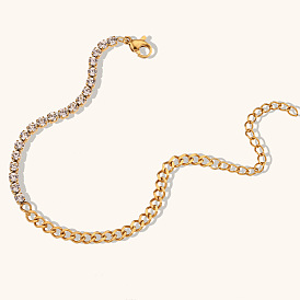 Stainless Steel Gold Plated Cuban Link Bracelet with Zirconia Stones