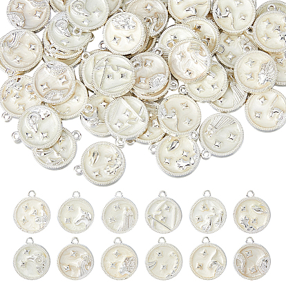 48 шт 12 стили подвески из сплава эмали, плоские круглые с созвездием