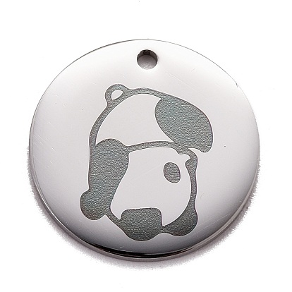 Pendentifs en acier inoxydable, polissage manuel, plat et circulaire avec panda
