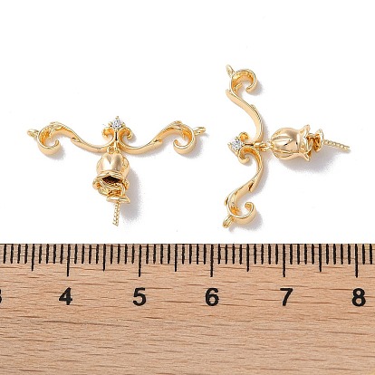 Brass Pave Cubic Zirconia Peg Bails, For Half Drilled Beads, Flower
