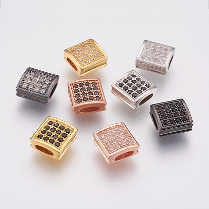 Brass Micro Pave Cubic Zirconia Slide Charms, Lead Free & Cadmium Free, Rectangle