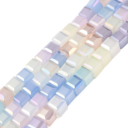 Electroplate Transparent Glass Beads Strands, Faceted, Cube