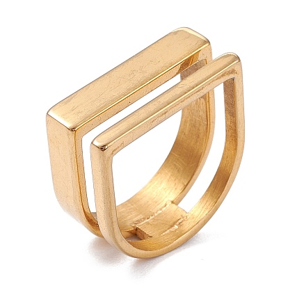 304 anillo de dedo en forma de letra d inicial de acero inoxidable, anillo de sello rectangular de doble capa para mujer