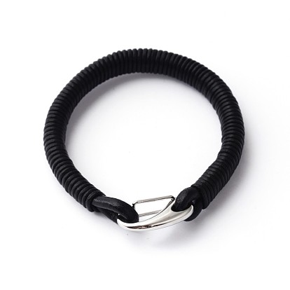 304 Stainless Steel Leather Cord Bracelets, with Key Clasps, 210x10mm